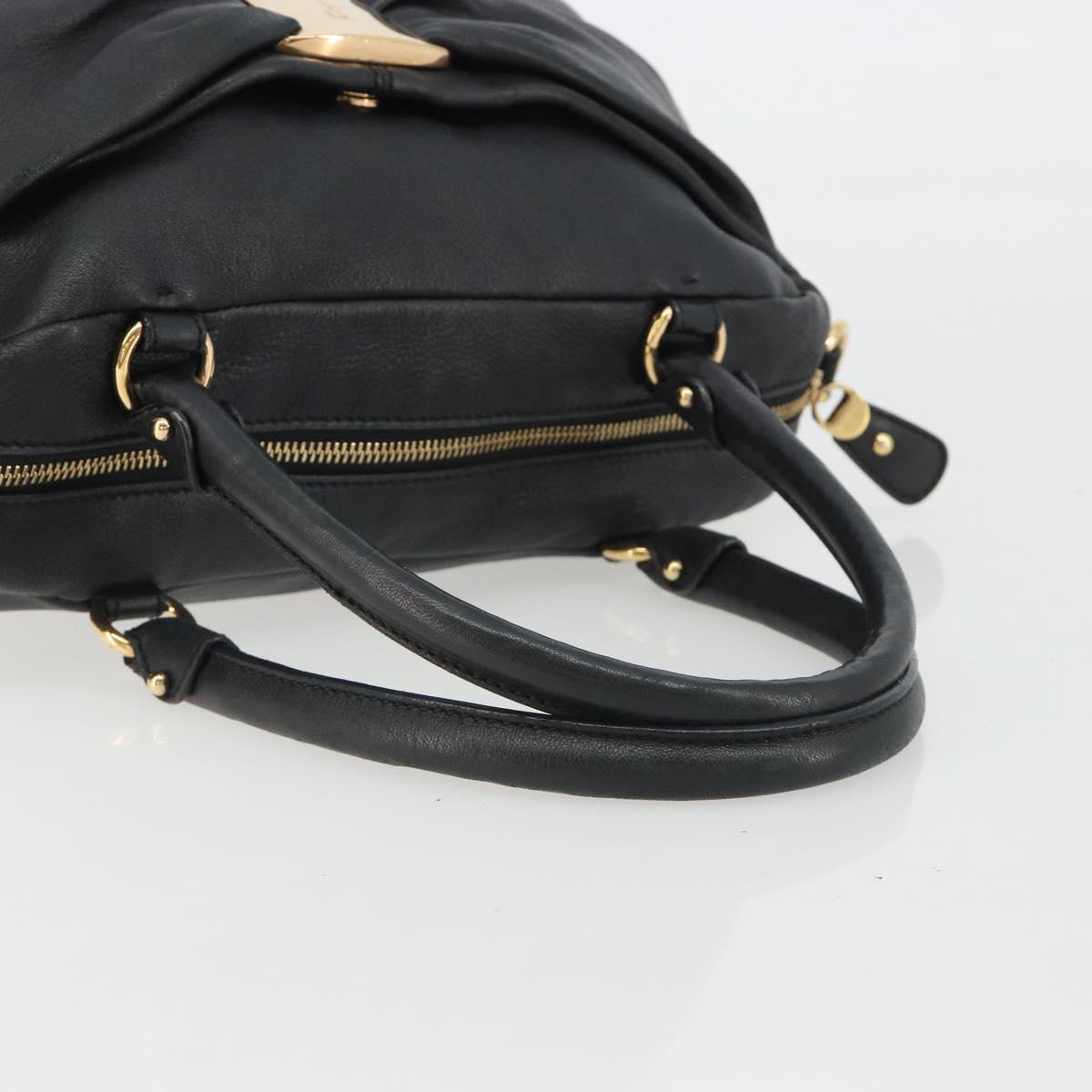 Salvatore Ferragamo Vala Hand Bag Leather Black Gold Auth BA13758