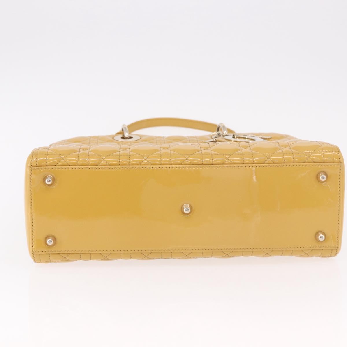 Christian Dior Lady Dior Tote Bag Patent Leather 2way Yellow Silver BA13759V