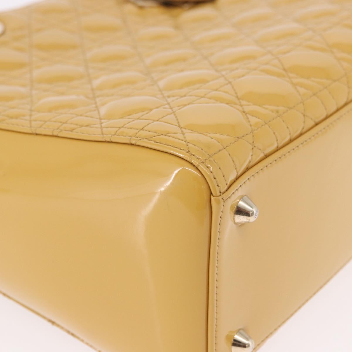 Christian Dior Lady Dior Tote Bag Patent Leather 2way Yellow Silver BA13759V
