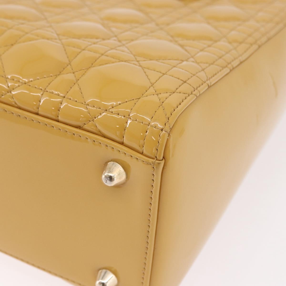 Christian Dior Lady Dior Tote Bag Patent Leather 2way Yellow Silver BA13759V