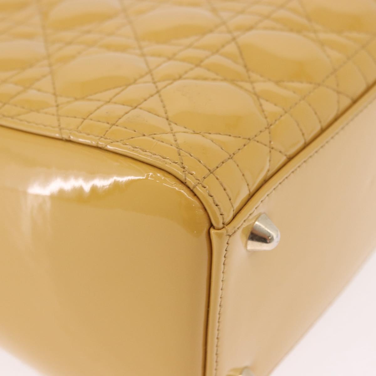 Christian Dior Lady Dior Tote Bag Patent Leather 2way Yellow Silver BA13759V