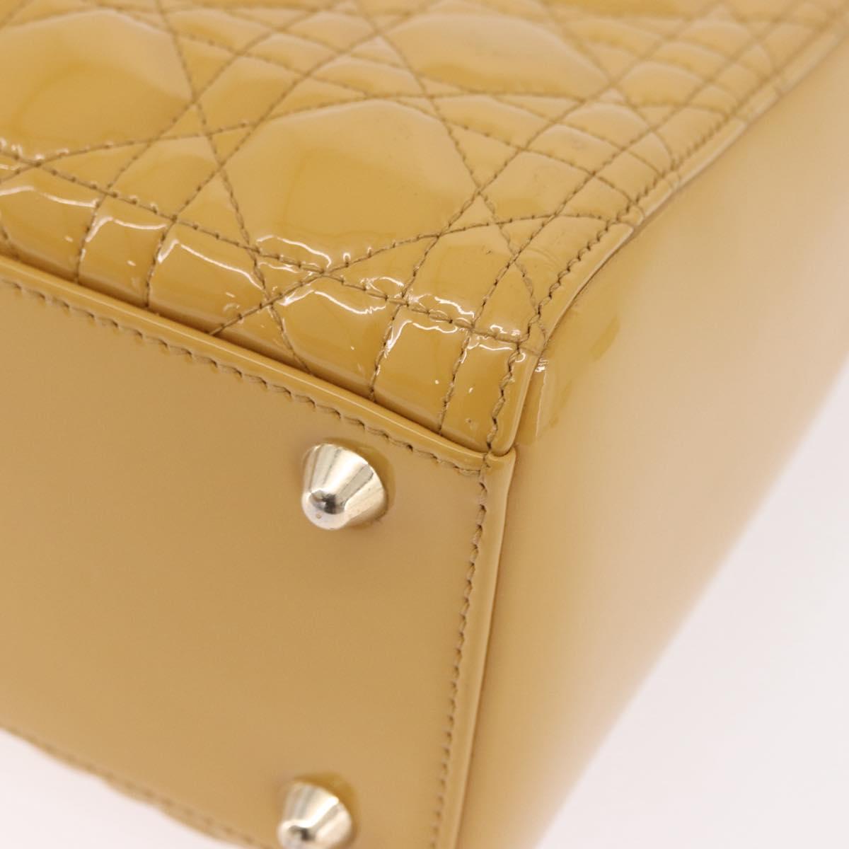 Christian Dior Lady Dior Tote Bag Patent Leather 2way Yellow Silver BA13759V