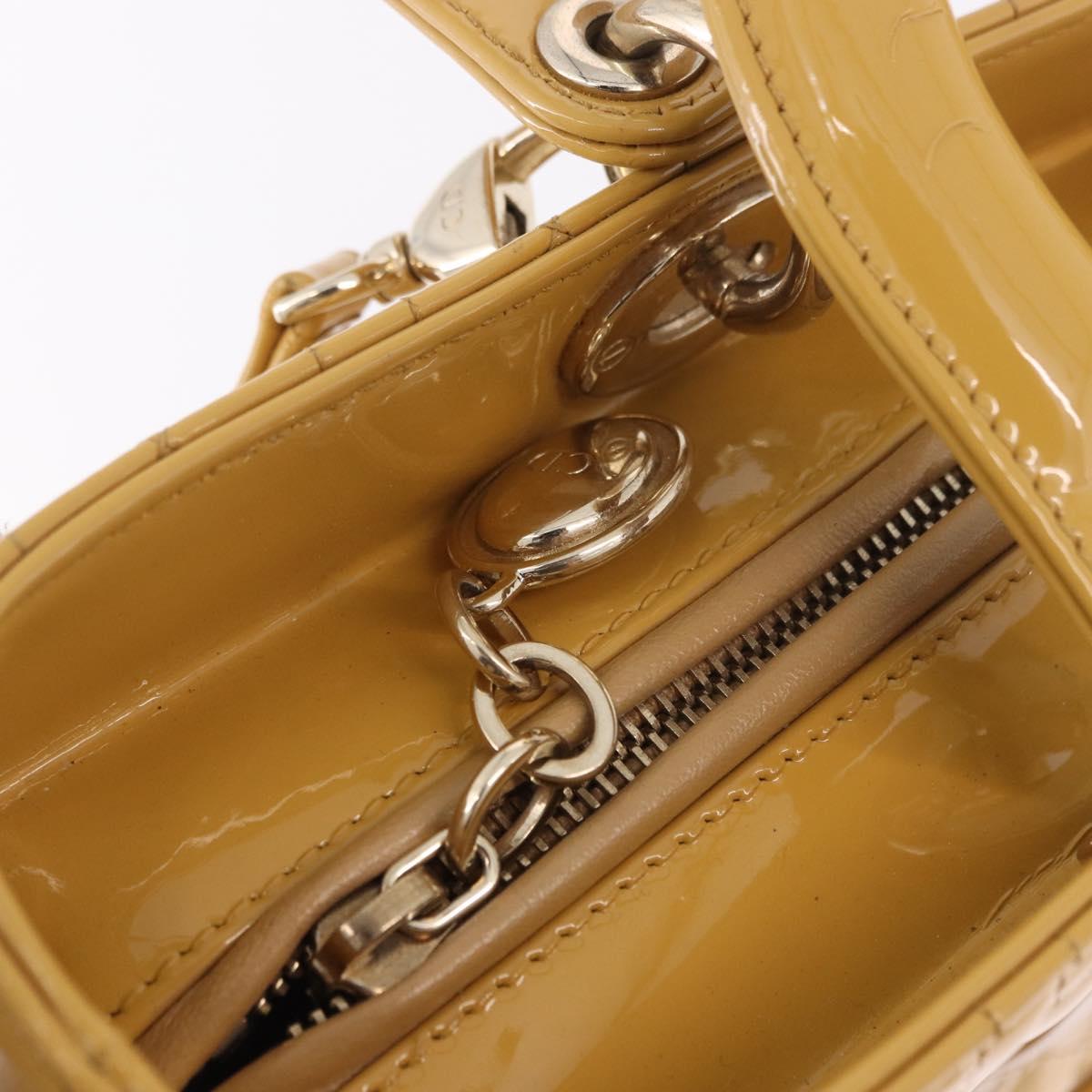 Christian Dior Lady Dior Tote Bag Patent Leather 2way Yellow Silver BA13759V