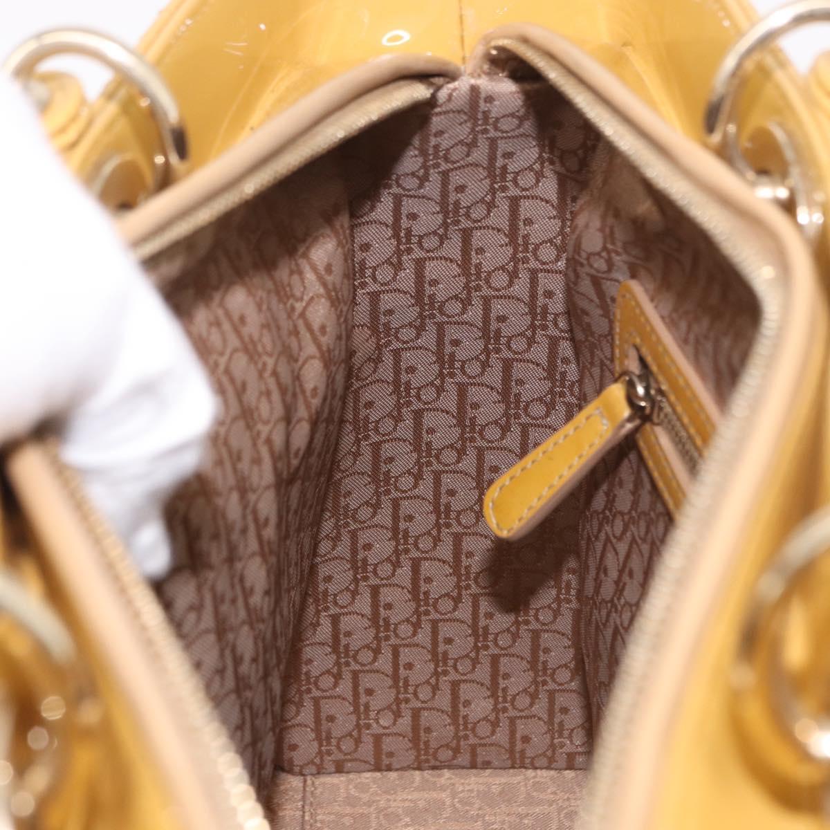 Christian Dior Lady Dior Tote Bag Patent Leather 2way Yellow Silver BA13759V