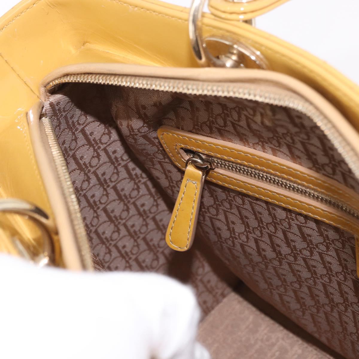 Christian Dior Lady Dior Tote Bag Patent Leather 2way Yellow Silver BA13759V