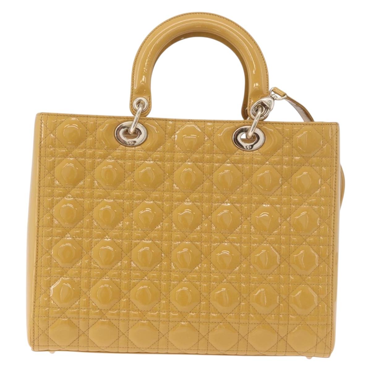 Christian Dior Lady Dior Tote Bag Patent Leather 2way Yellow Silver BA13759V