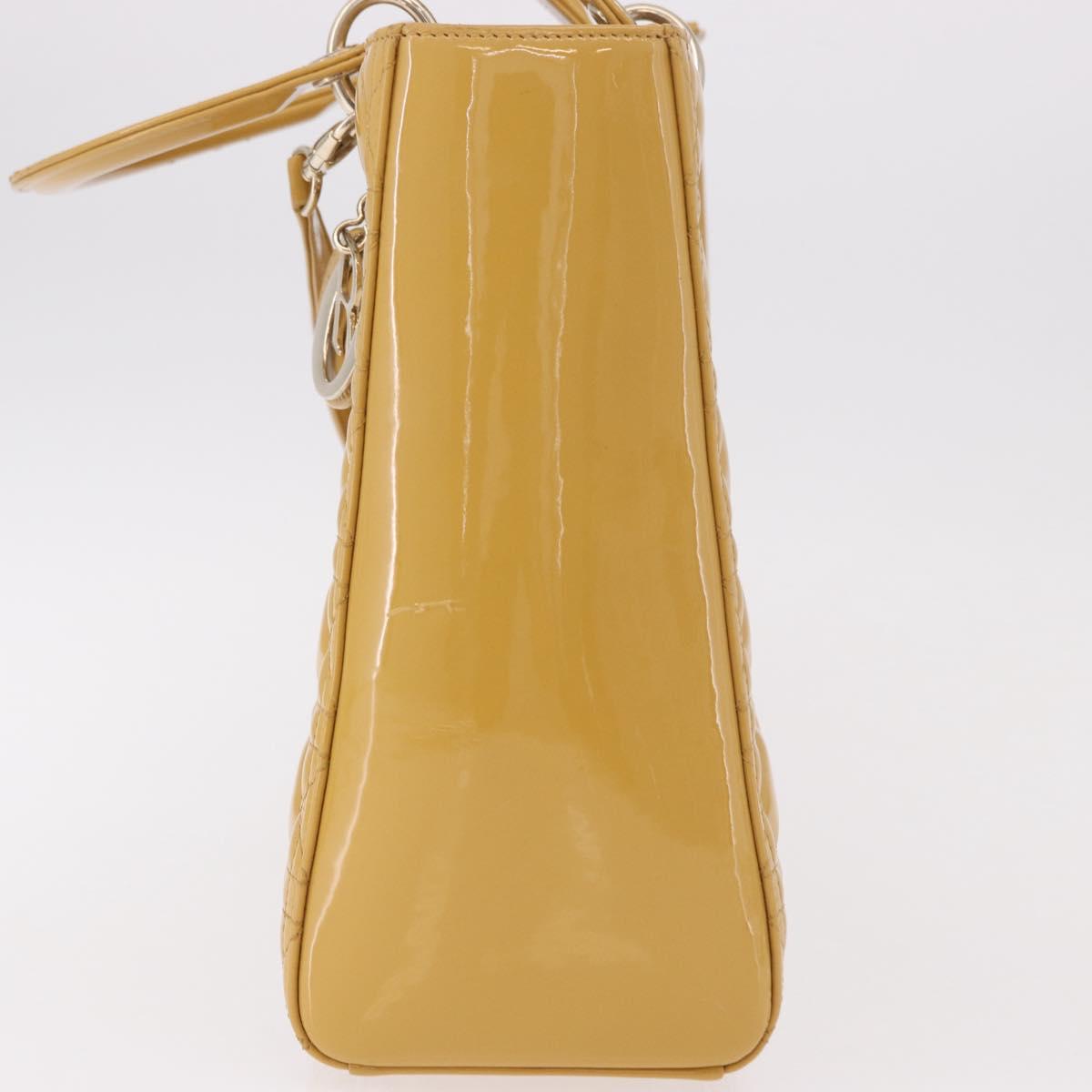 Christian Dior Lady Dior Tote Bag Patent Leather 2way Yellow Silver BA13759V