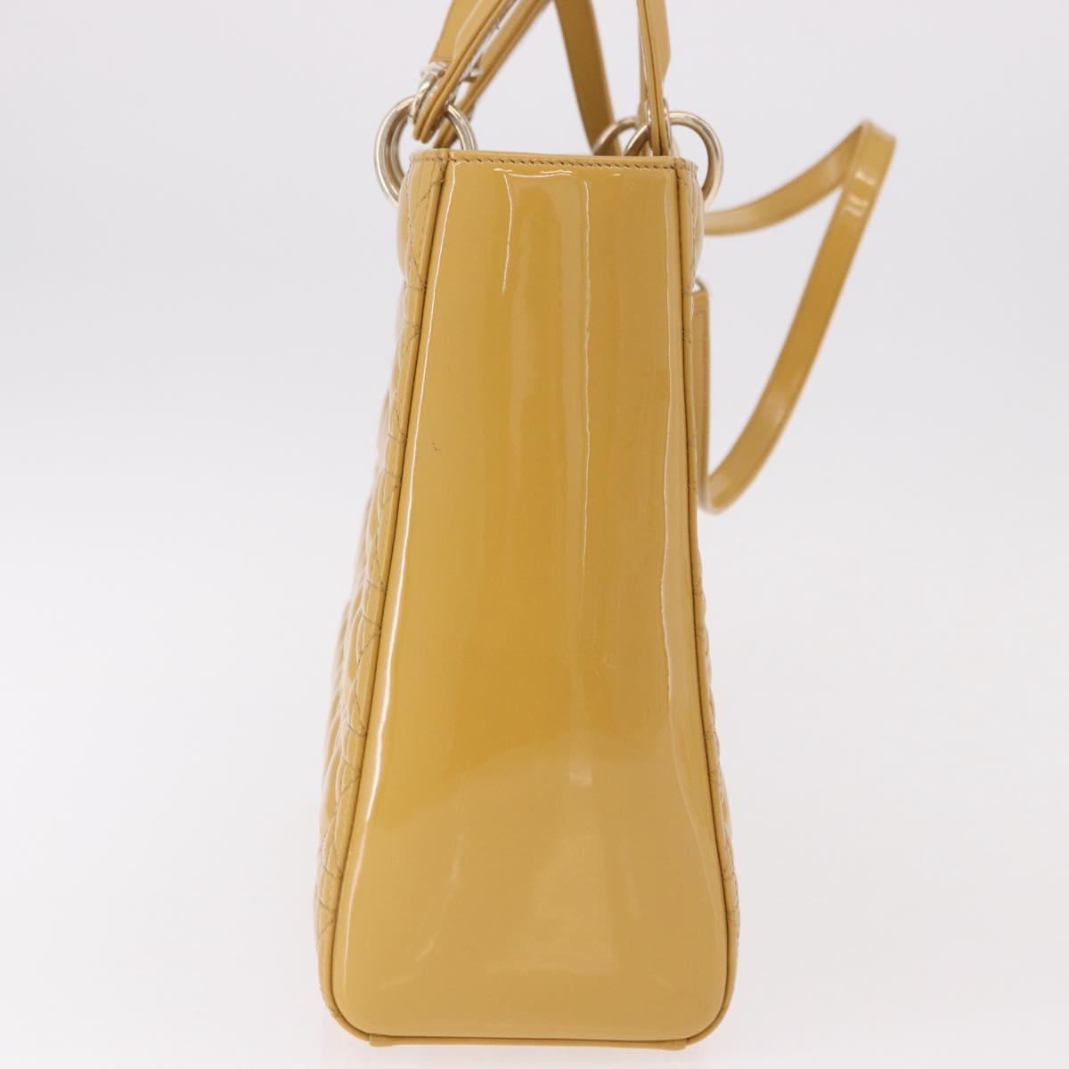 Christian Dior Lady Dior Tote Bag Patent Leather 2way Yellow Silver BA13759V