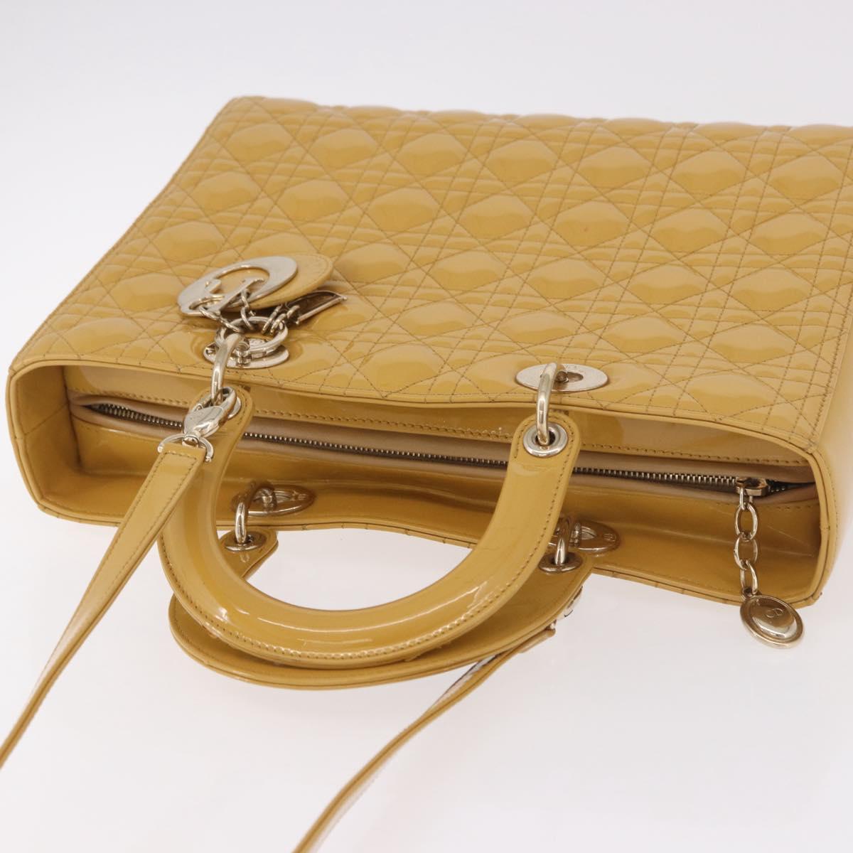 Christian Dior Lady Dior Tote Bag Patent Leather 2way Yellow Silver BA13759V