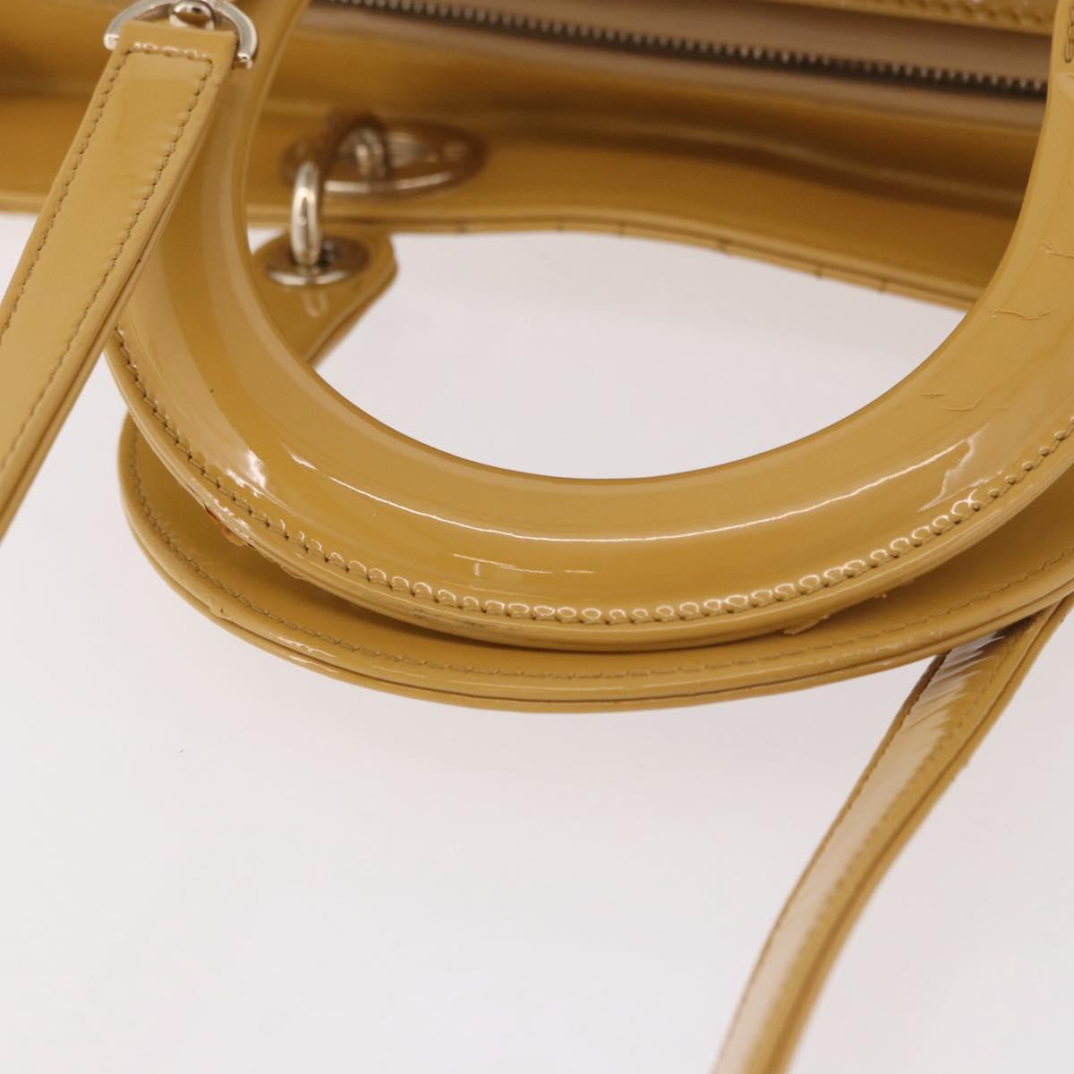 Christian Dior Lady Dior Tote Bag Patent Leather 2way Yellow Silver BA13759V