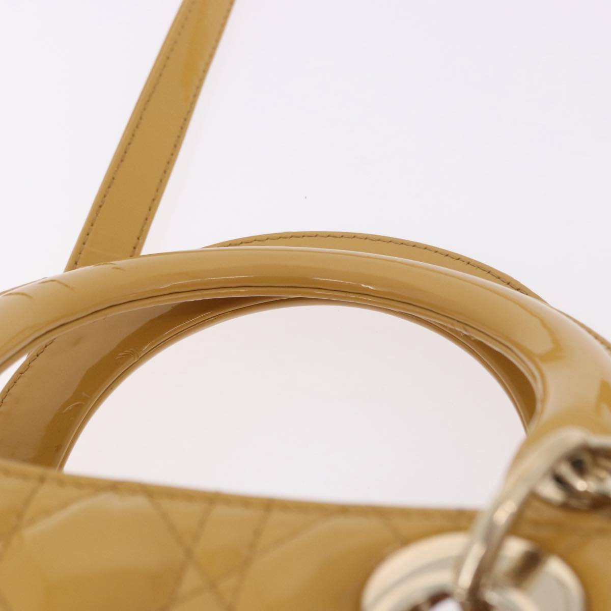 Christian Dior Lady Dior Tote Bag Patent Leather 2way Yellow Silver BA13759V