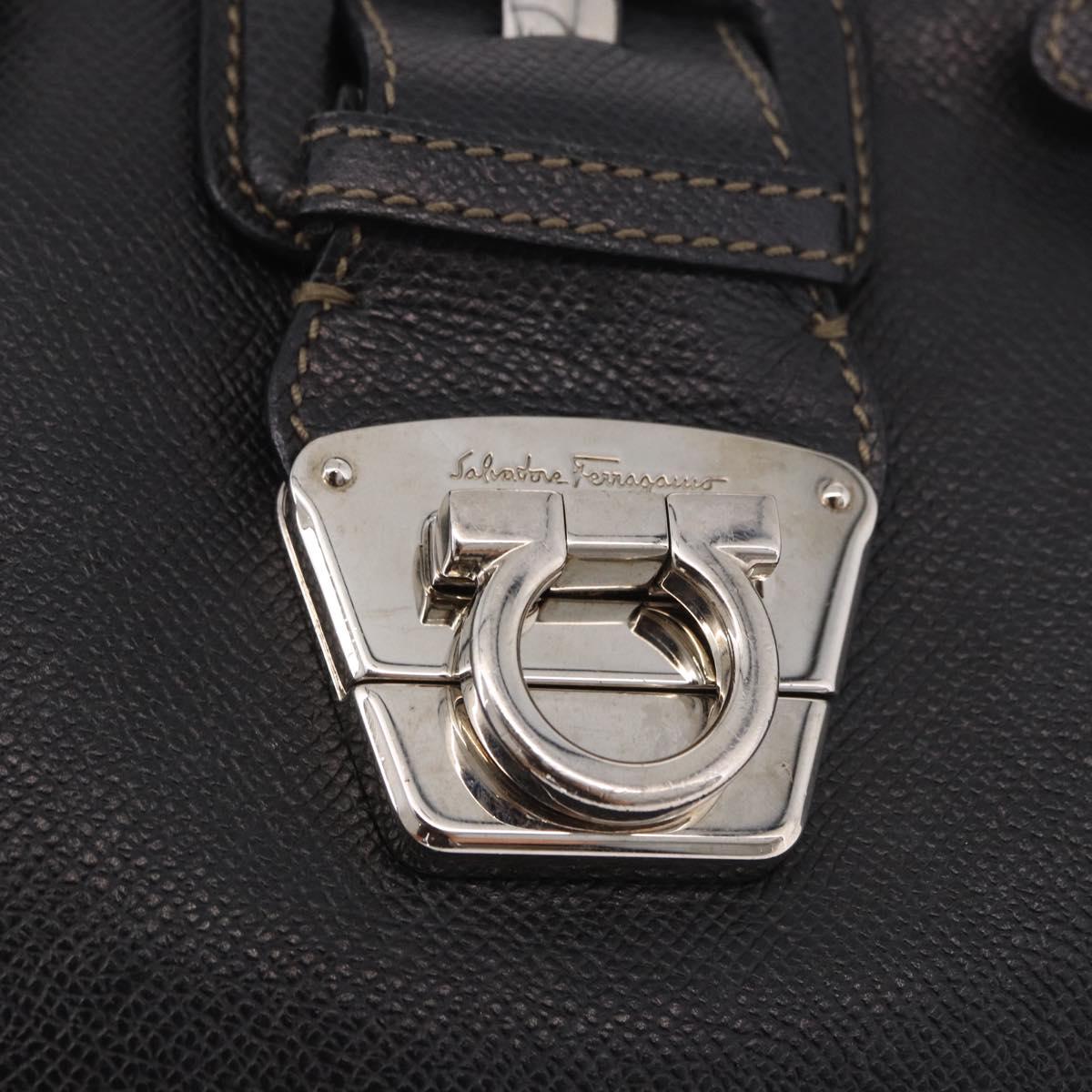 Salvatore Ferragamo Gancini Shoulder Bag Leather Black Silver Auth BA13760A