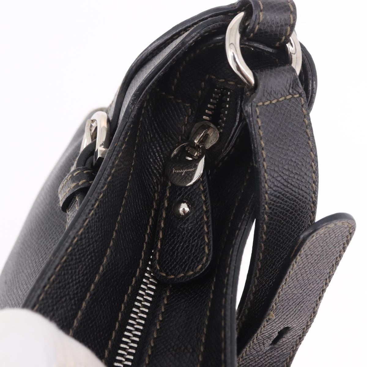 Salvatore Ferragamo Gancini Shoulder Bag Leather Black Silver Auth BA13760A