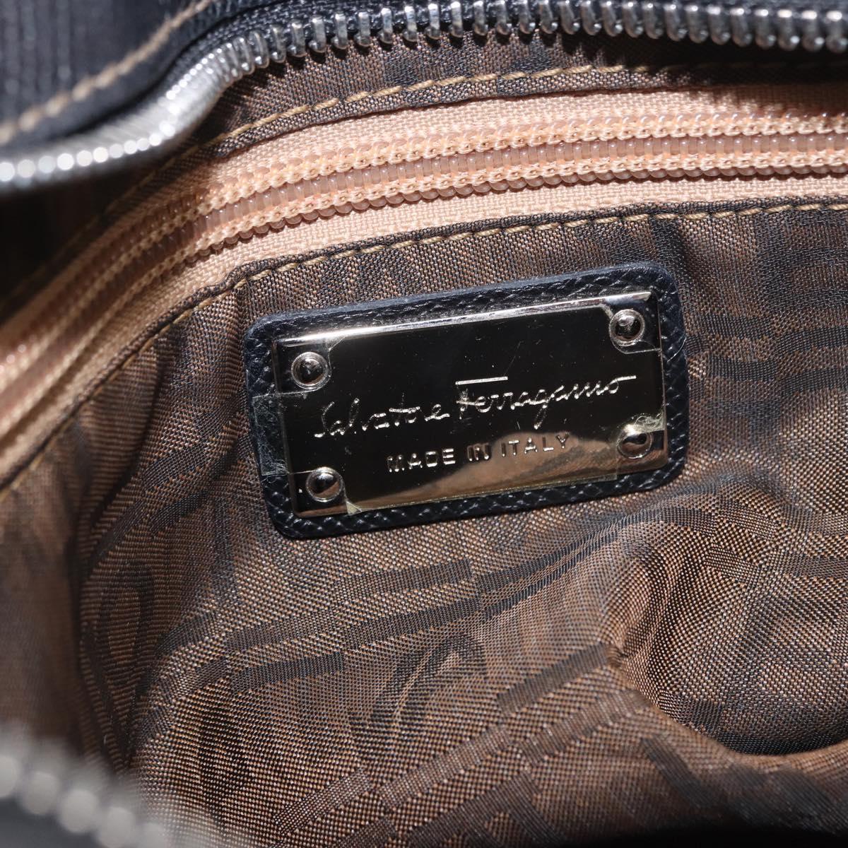 Salvatore Ferragamo Gancini Shoulder Bag Leather Black Silver Auth BA13760A