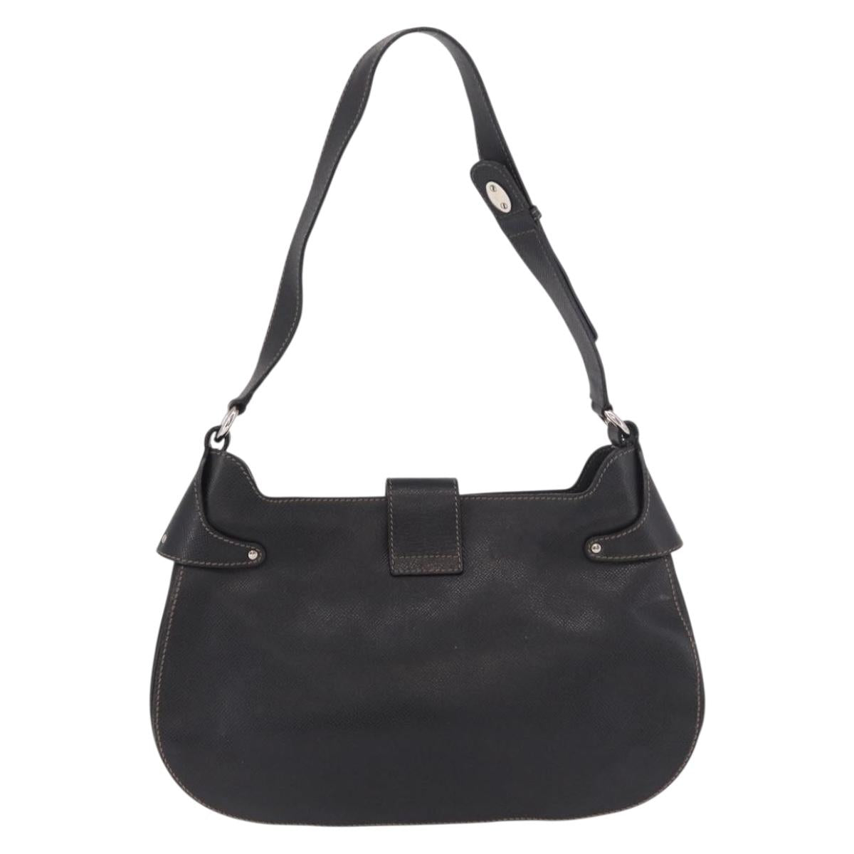 Salvatore Ferragamo Gancini Shoulder Bag Leather Black Silver Auth BA13760A