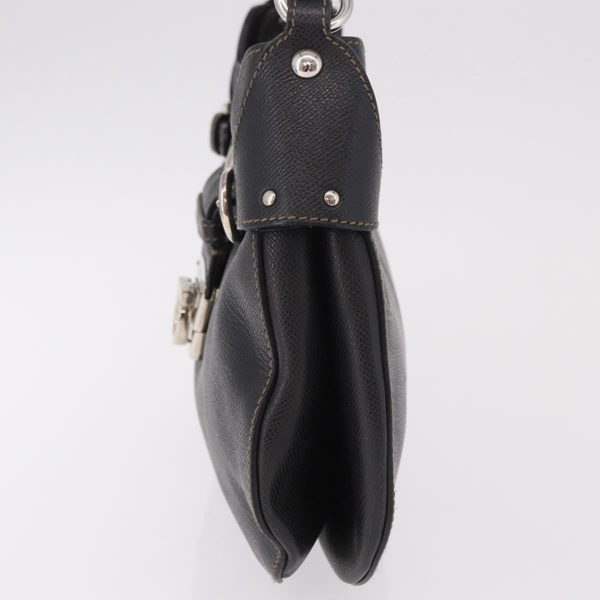 Salvatore Ferragamo Gancini Shoulder Bag Leather Black Silver Auth BA13760A