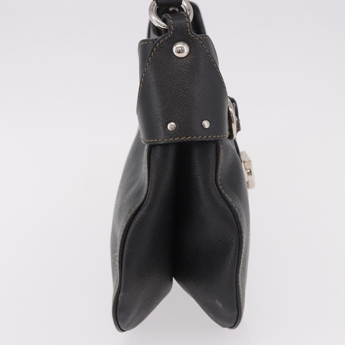 Salvatore Ferragamo Gancini Shoulder Bag Leather Black Silver Auth BA13760A