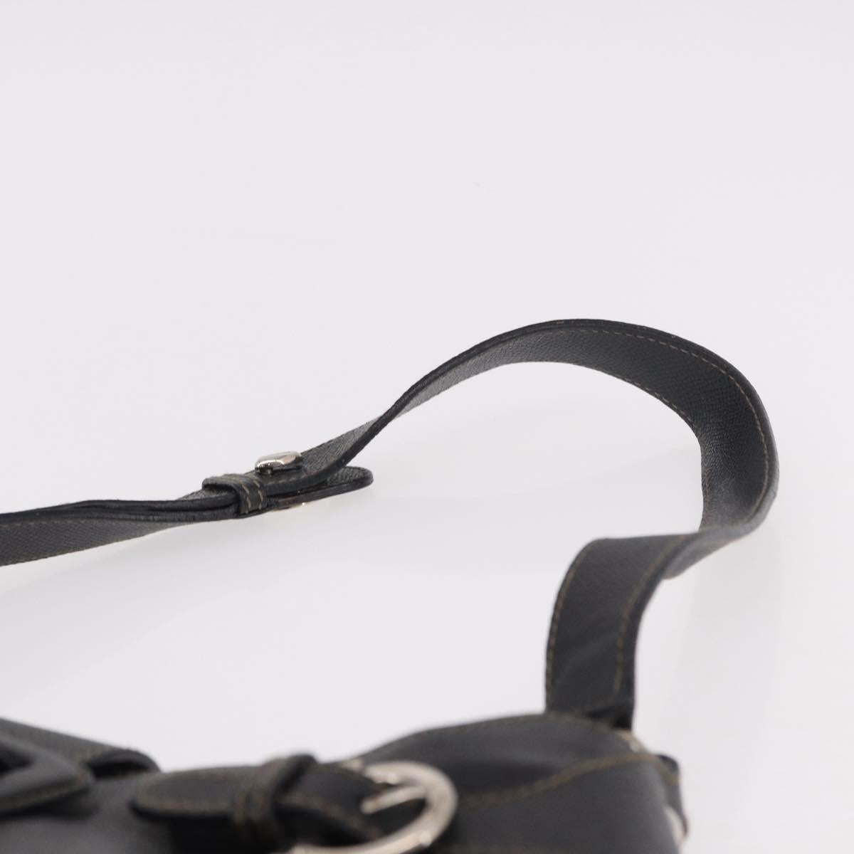 Salvatore Ferragamo Gancini Shoulder Bag Leather Black Silver Auth BA13760A