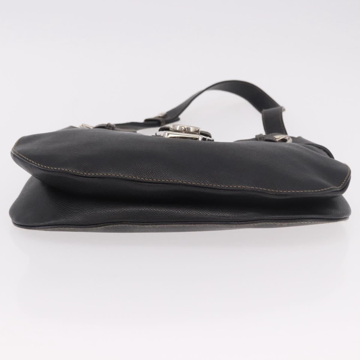 Salvatore Ferragamo Gancini Shoulder Bag Leather Black Silver Auth BA13760A