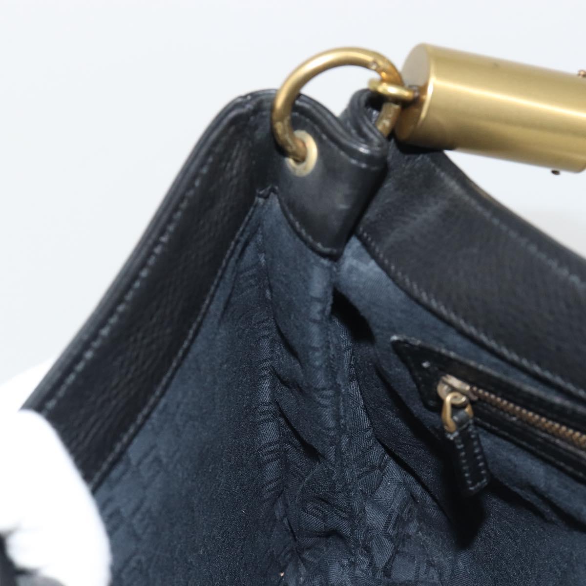 GUCCI Shoulder Bag Leather Black Gold 108964 Auth BA13764V