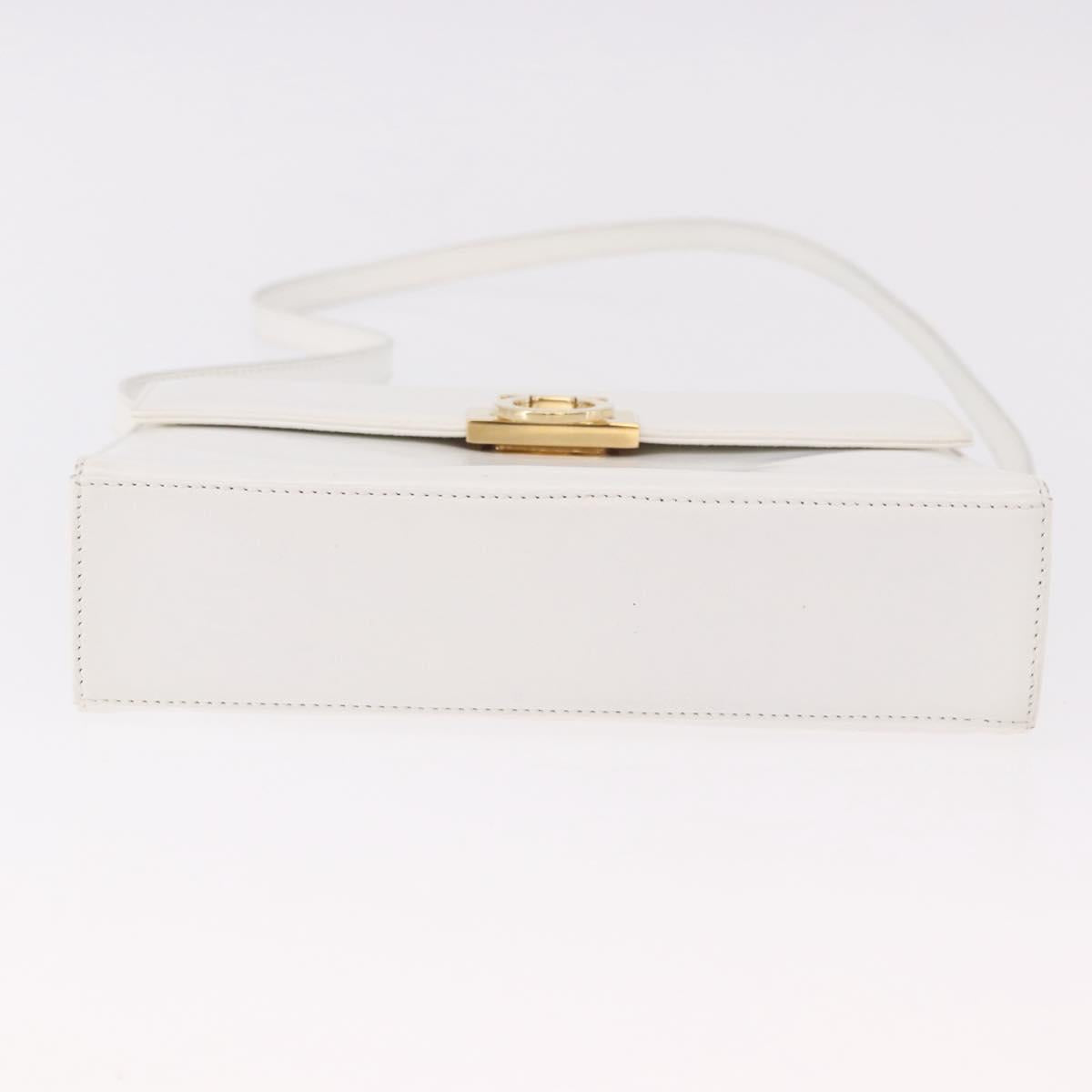 Salvatore Ferragamo Gancini Shoulder Bag Leather White Gold Auth BA13766A