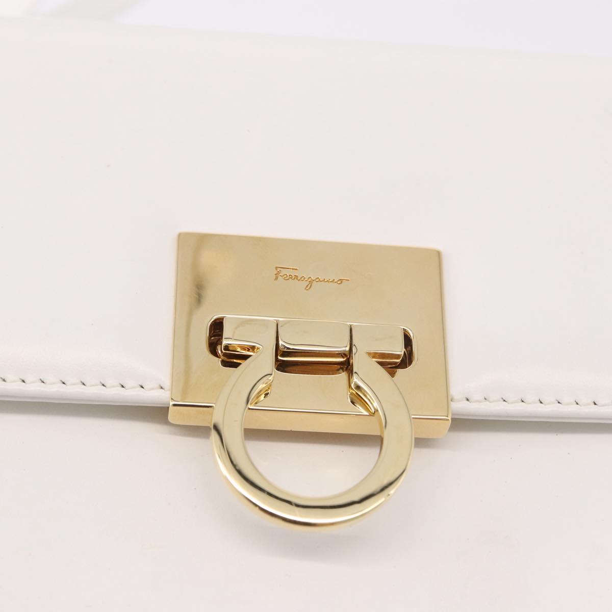 Salvatore Ferragamo Gancini Shoulder Bag Leather White Gold Auth BA13766A