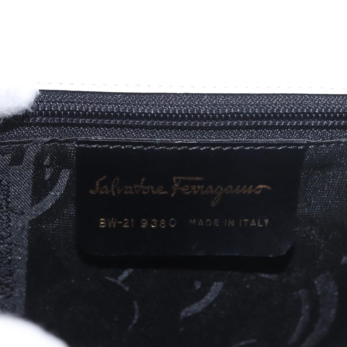 Salvatore Ferragamo Gancini Shoulder Bag Leather White Gold Auth BA13766A