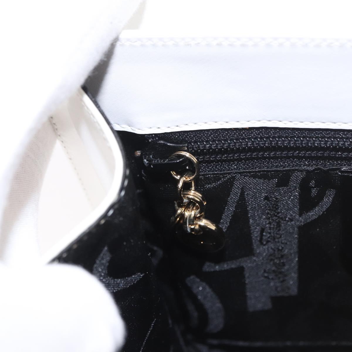 Salvatore Ferragamo Gancini Shoulder Bag Leather White Gold Auth BA13766A