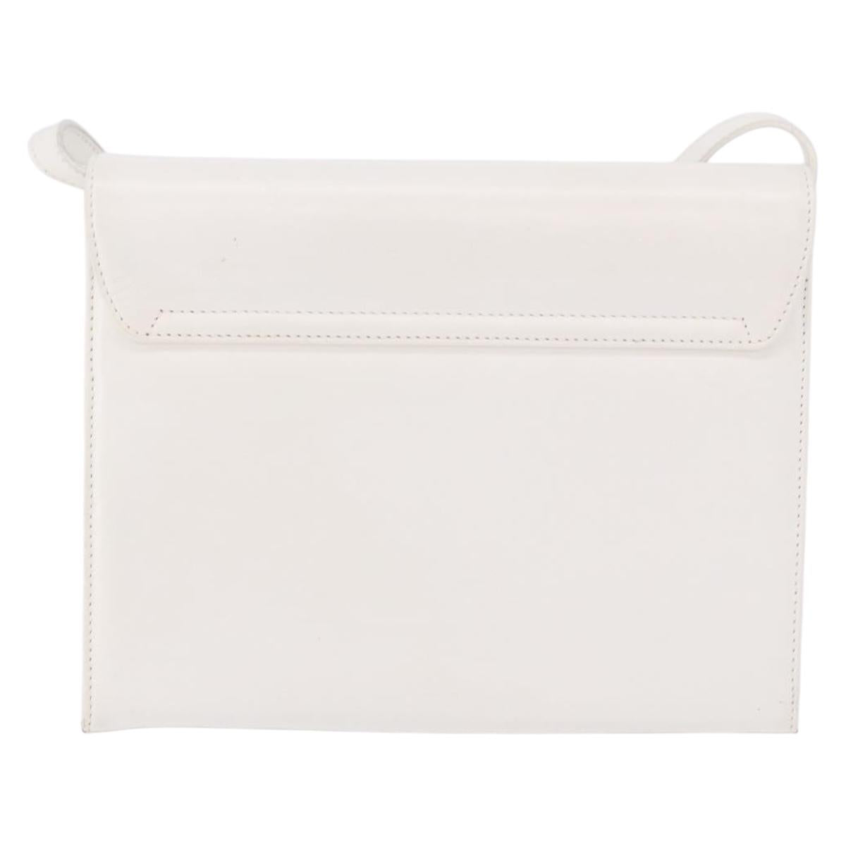 Salvatore Ferragamo Gancini Shoulder Bag Leather White Gold Auth BA13766A