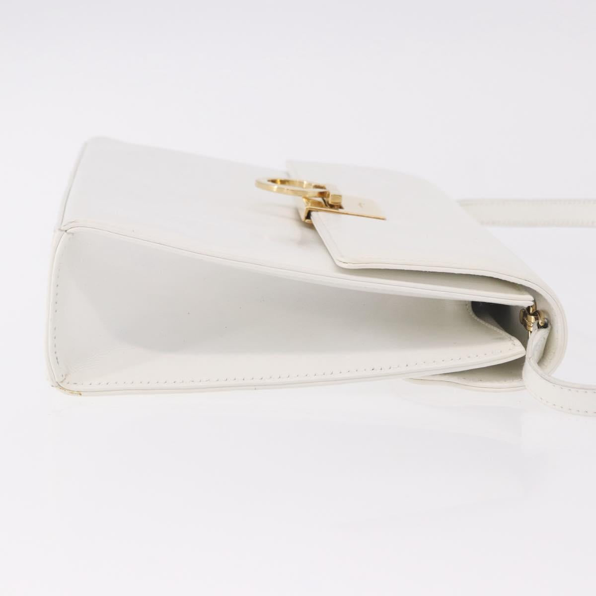 Salvatore Ferragamo Gancini Shoulder Bag Leather White Gold Auth BA13766A