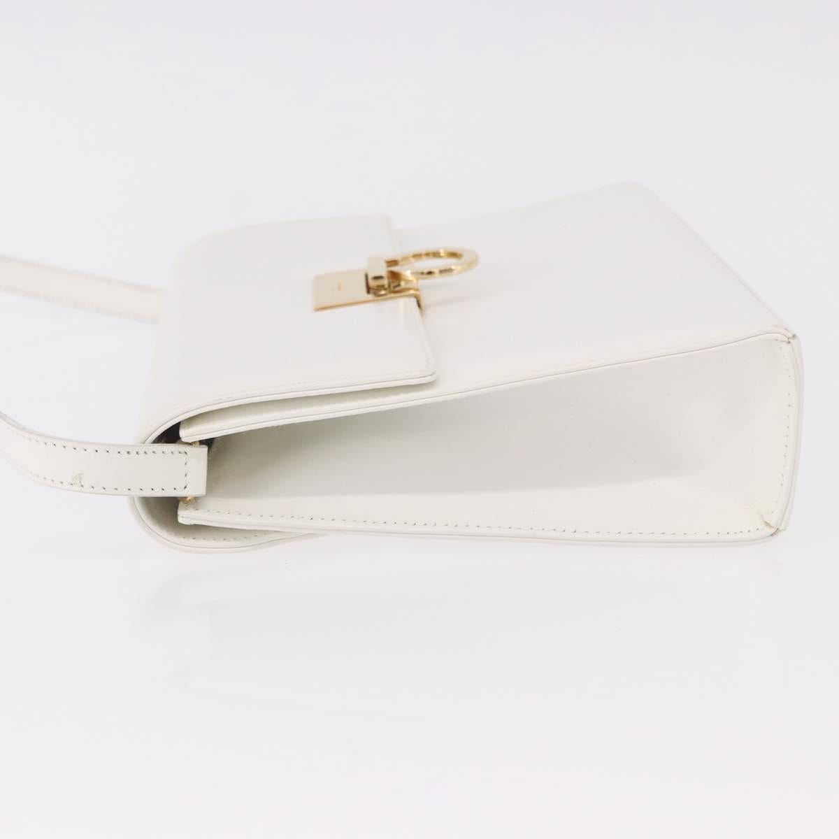 Salvatore Ferragamo Gancini Shoulder Bag Leather White Gold Auth BA13766A