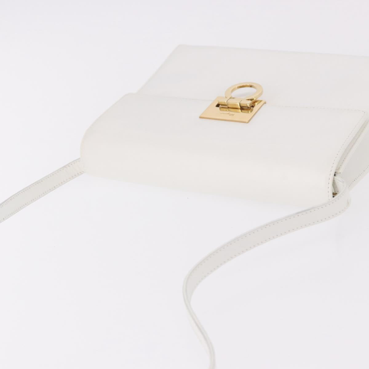 Salvatore Ferragamo Gancini Shoulder Bag Leather White Gold Auth BA13766A