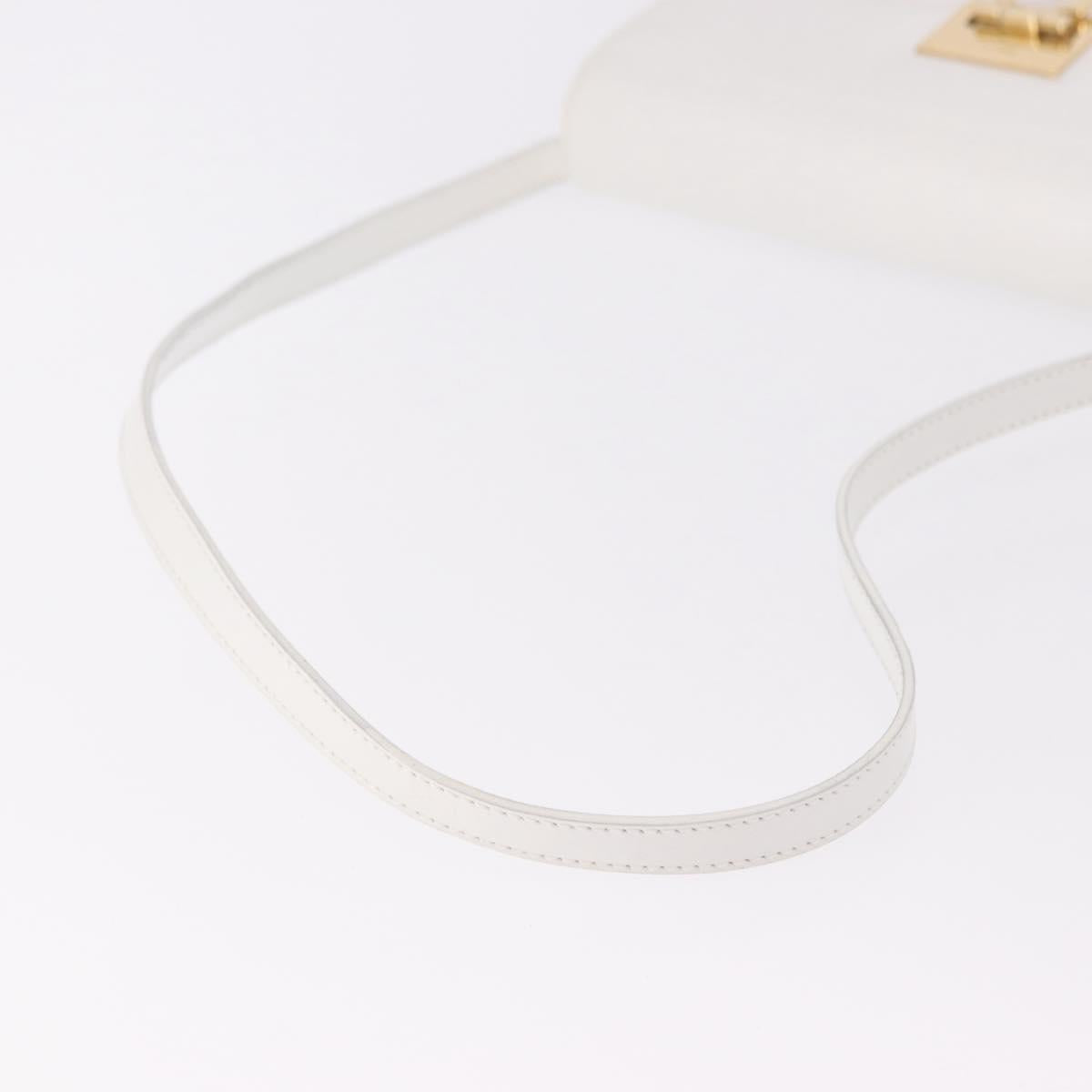 Salvatore Ferragamo Gancini Shoulder Bag Leather White Gold Auth BA13766A