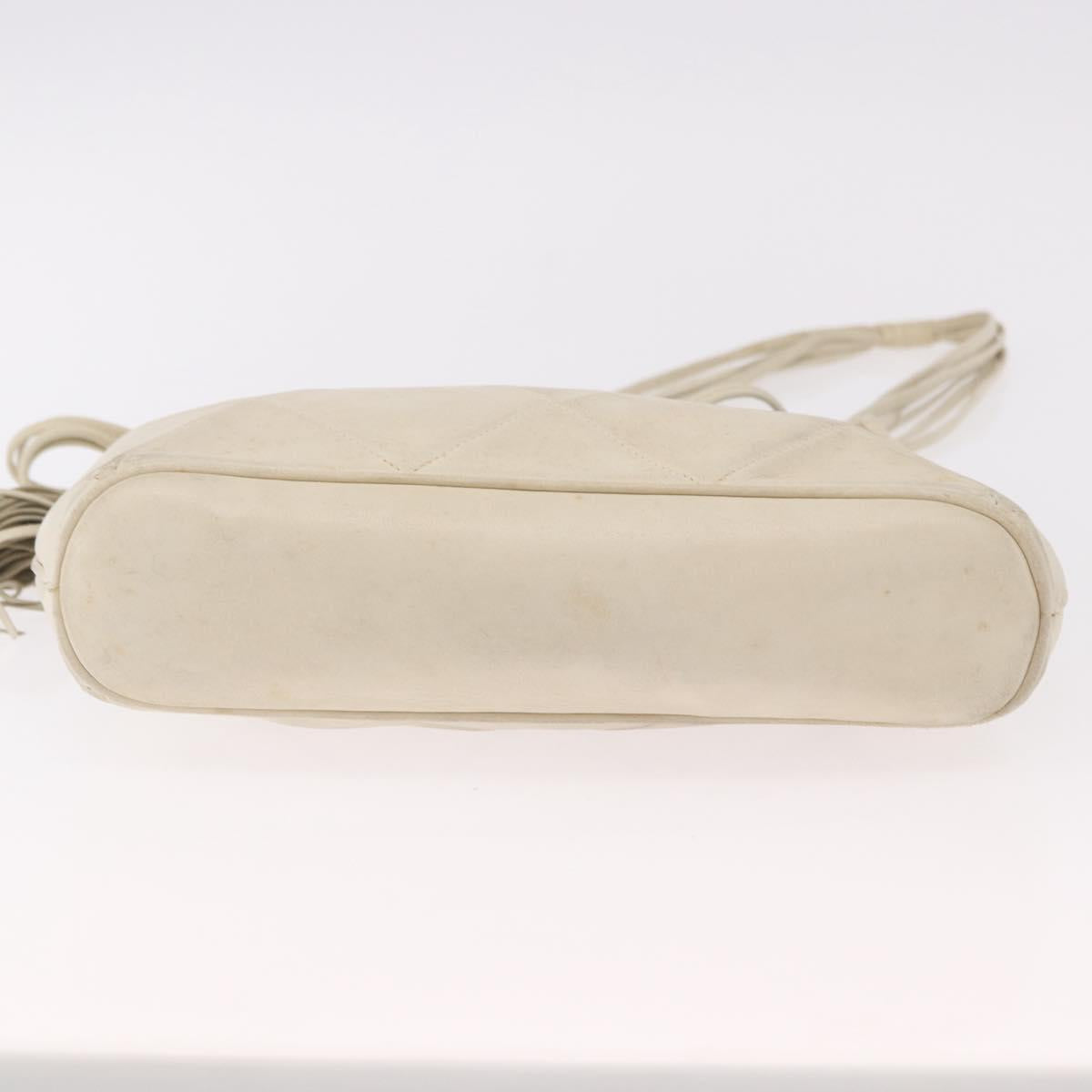CHANEL Matelasse Shoulder Bag Lamb Skin White Gold CC Auth BA13767