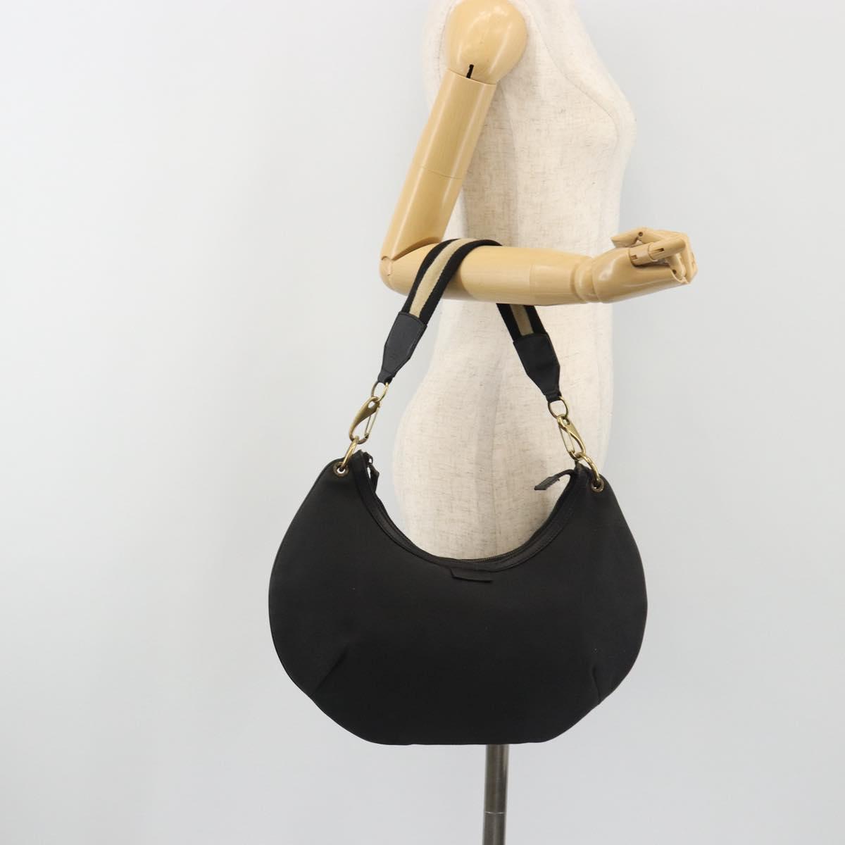GUCCI Sherry Line Shoulder Bag Canvas Black Gold 106663 Auth BA13768