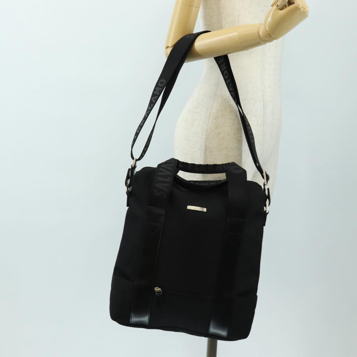 Salvatore Ferragamo Hand Bag Canvas 2way Black Silver Auth BA13771V