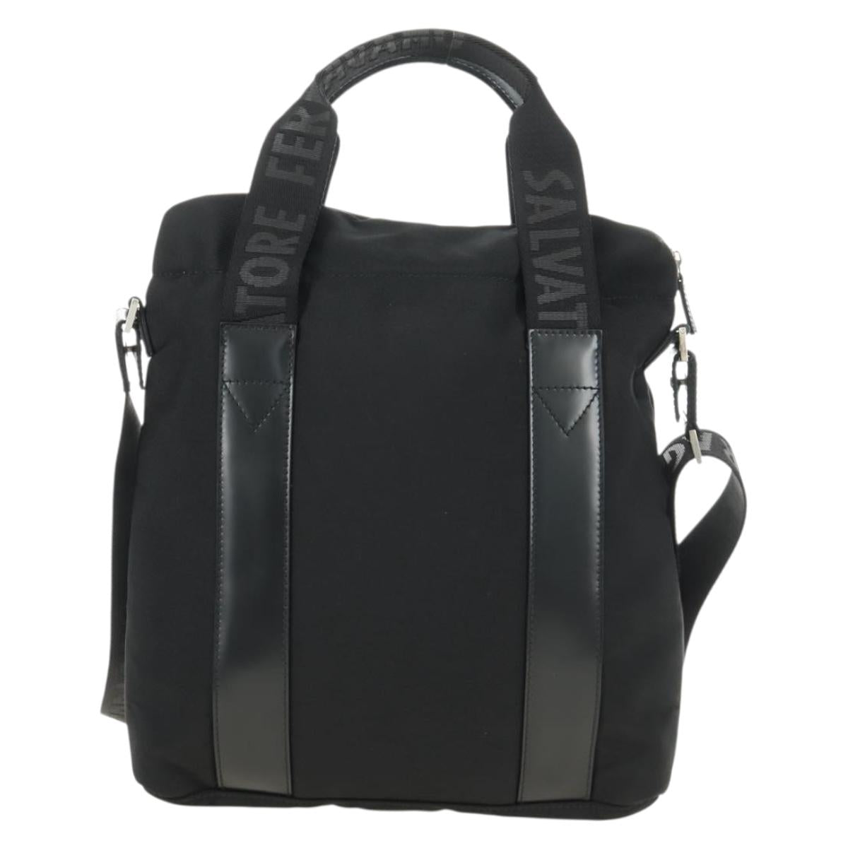 Salvatore Ferragamo Hand Bag Canvas 2way Black Silver Auth BA13771V