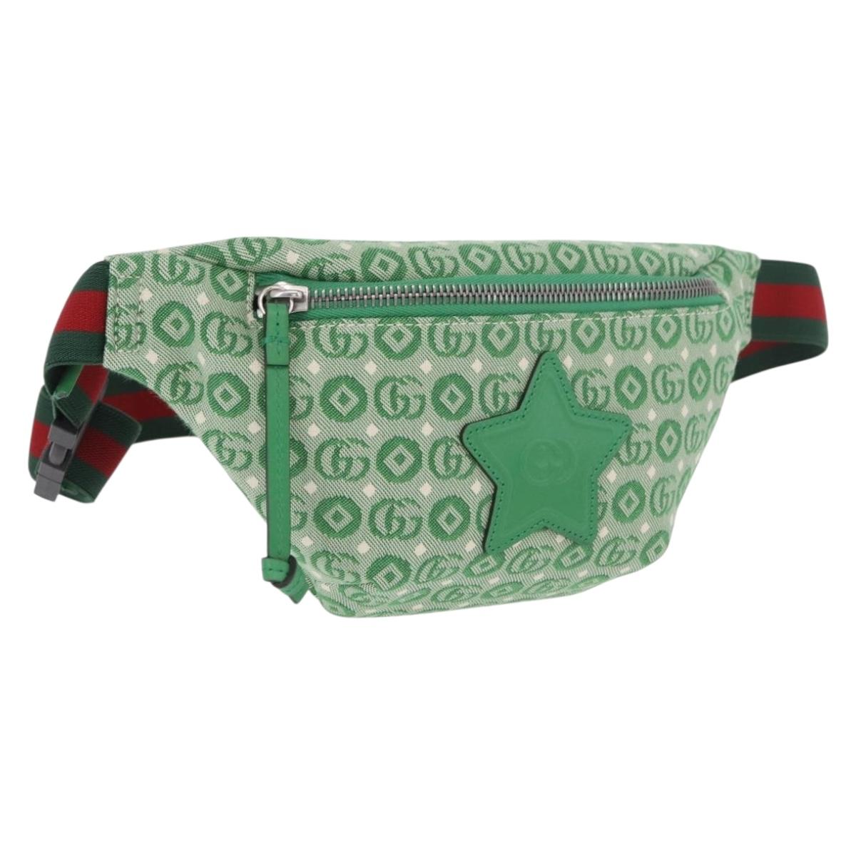 GUCCI Children's Sherry Line Waist Bag Canvas Green Silver 502095 Auth BA13773V