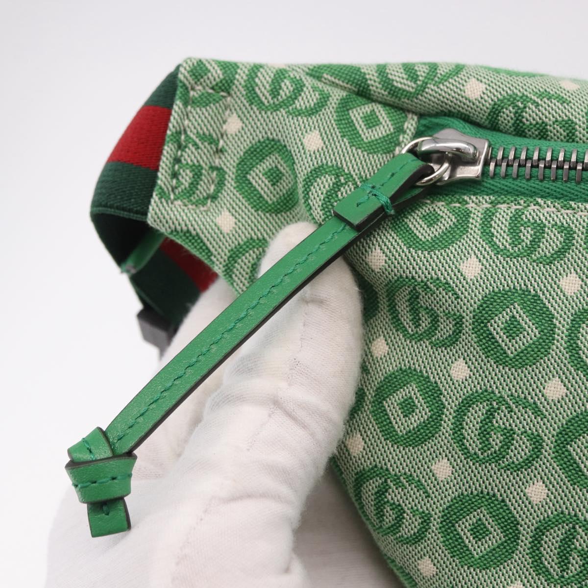 GUCCI Children's Sherry Line Waist Bag Canvas Green Silver 502095 Auth BA13773V