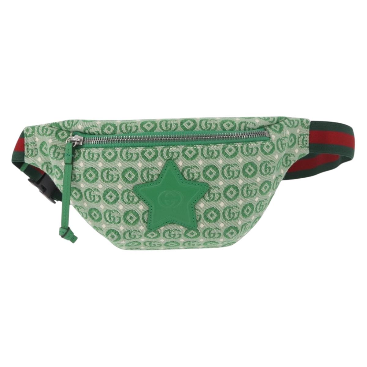 GUCCI Children's Sherry Line Waist Bag Canvas Green Silver 502095 Auth BA13773V