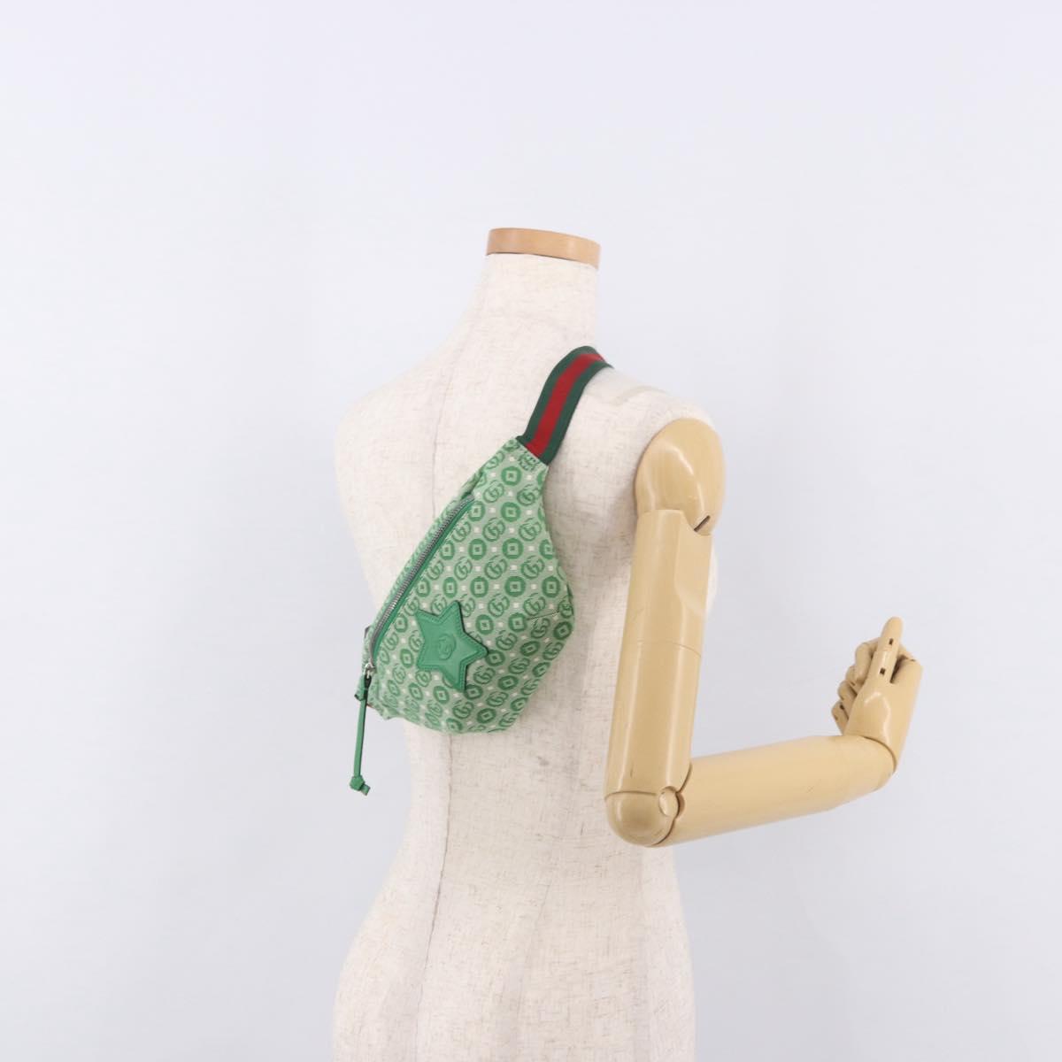 GUCCI Children's Sherry Line Waist Bag Canvas Green Silver 502095 Auth BA13773V