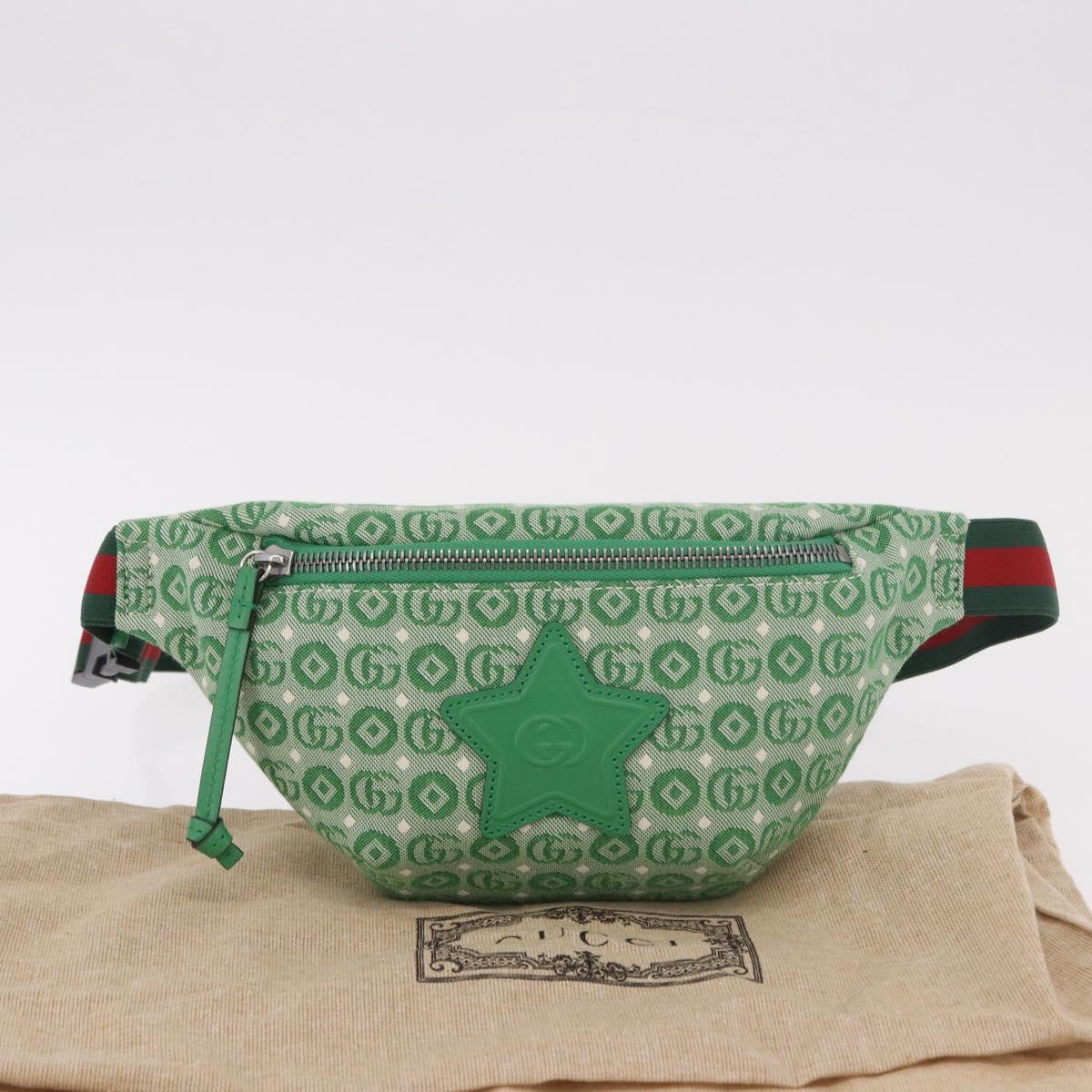 GUCCI Children's Sherry Line Waist Bag Canvas Green Silver 502095 Auth BA13773V