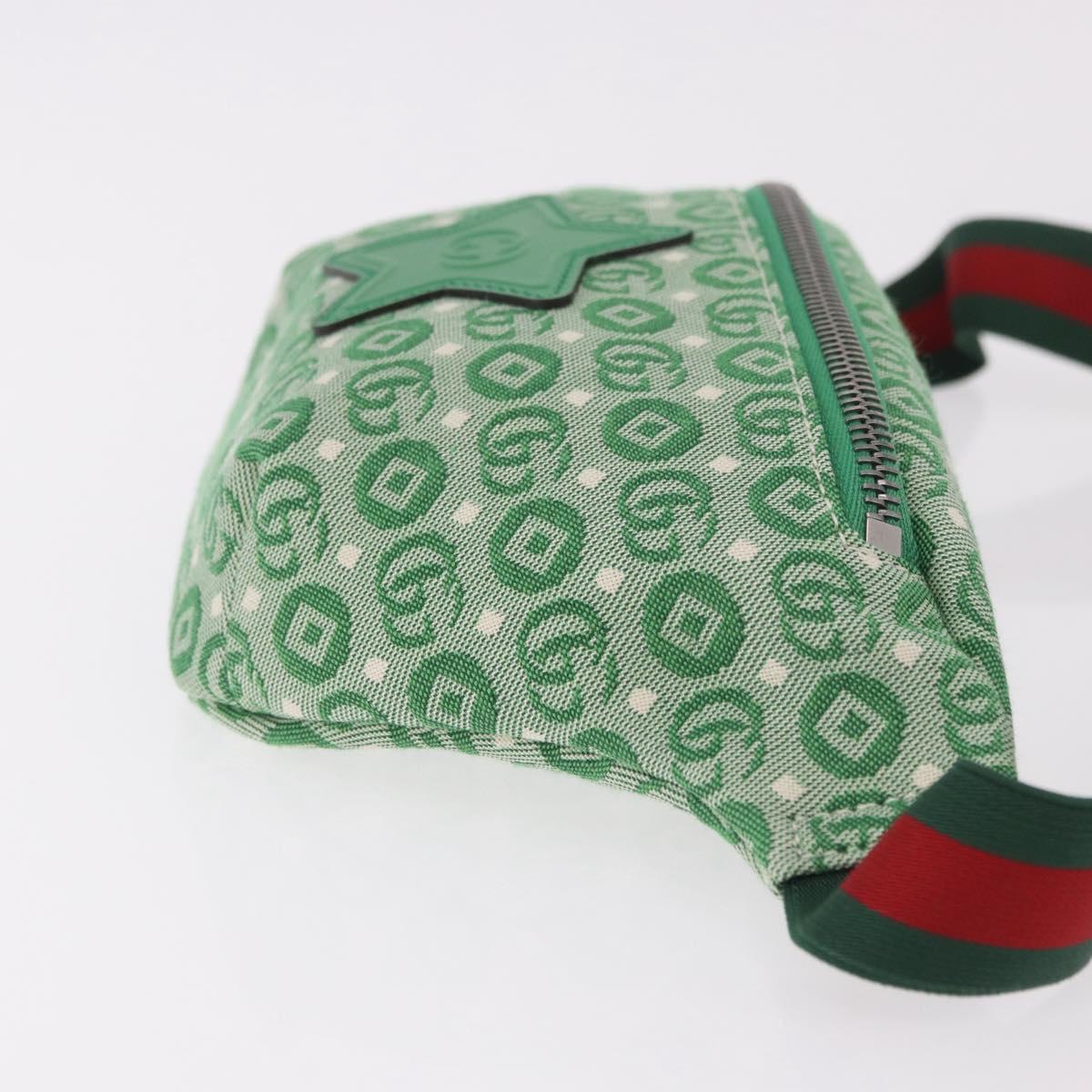 GUCCI Children's Sherry Line Waist Bag Canvas Green Silver 502095 Auth BA13773V