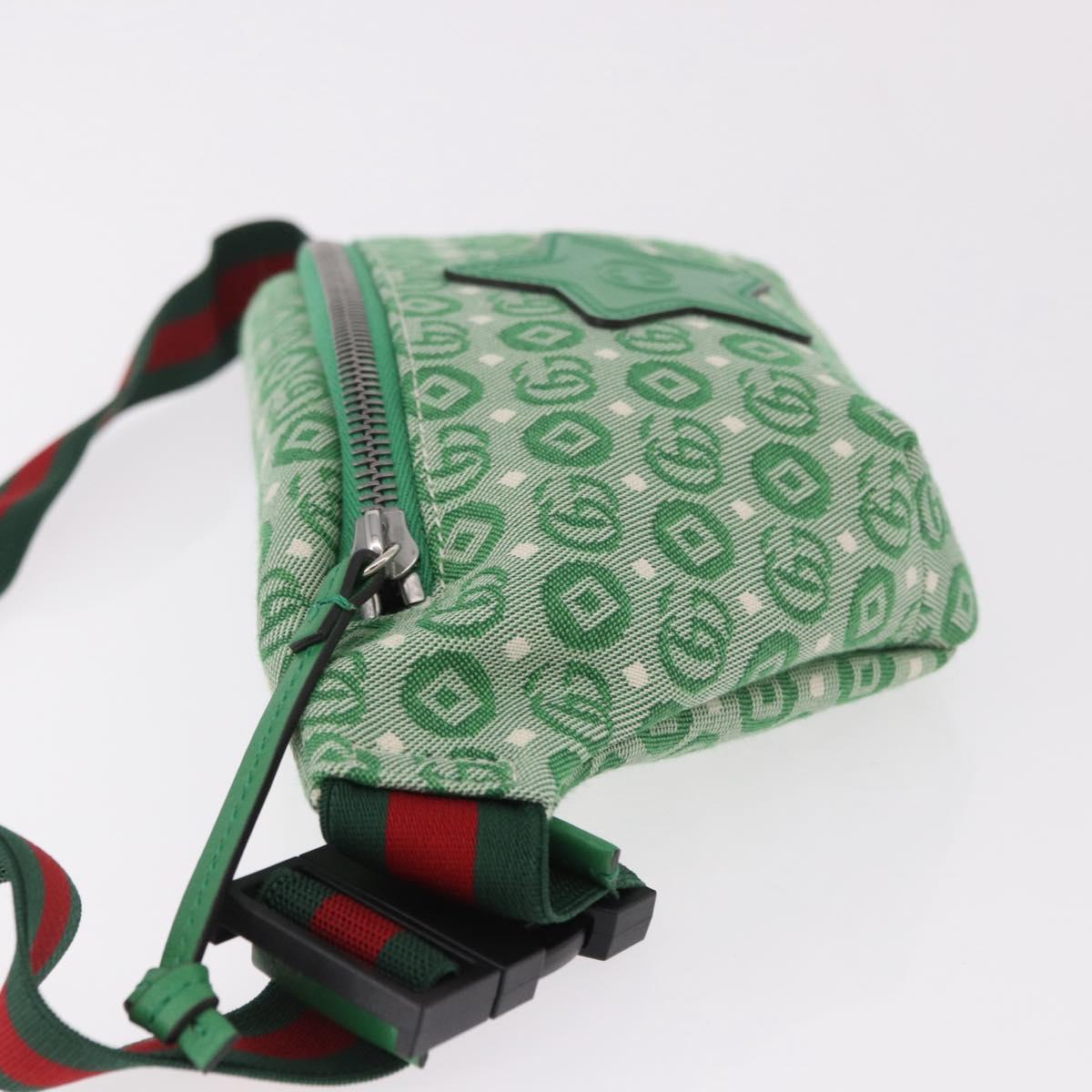 GUCCI Children's Sherry Line Waist Bag Canvas Green Silver 502095 Auth BA13773V
