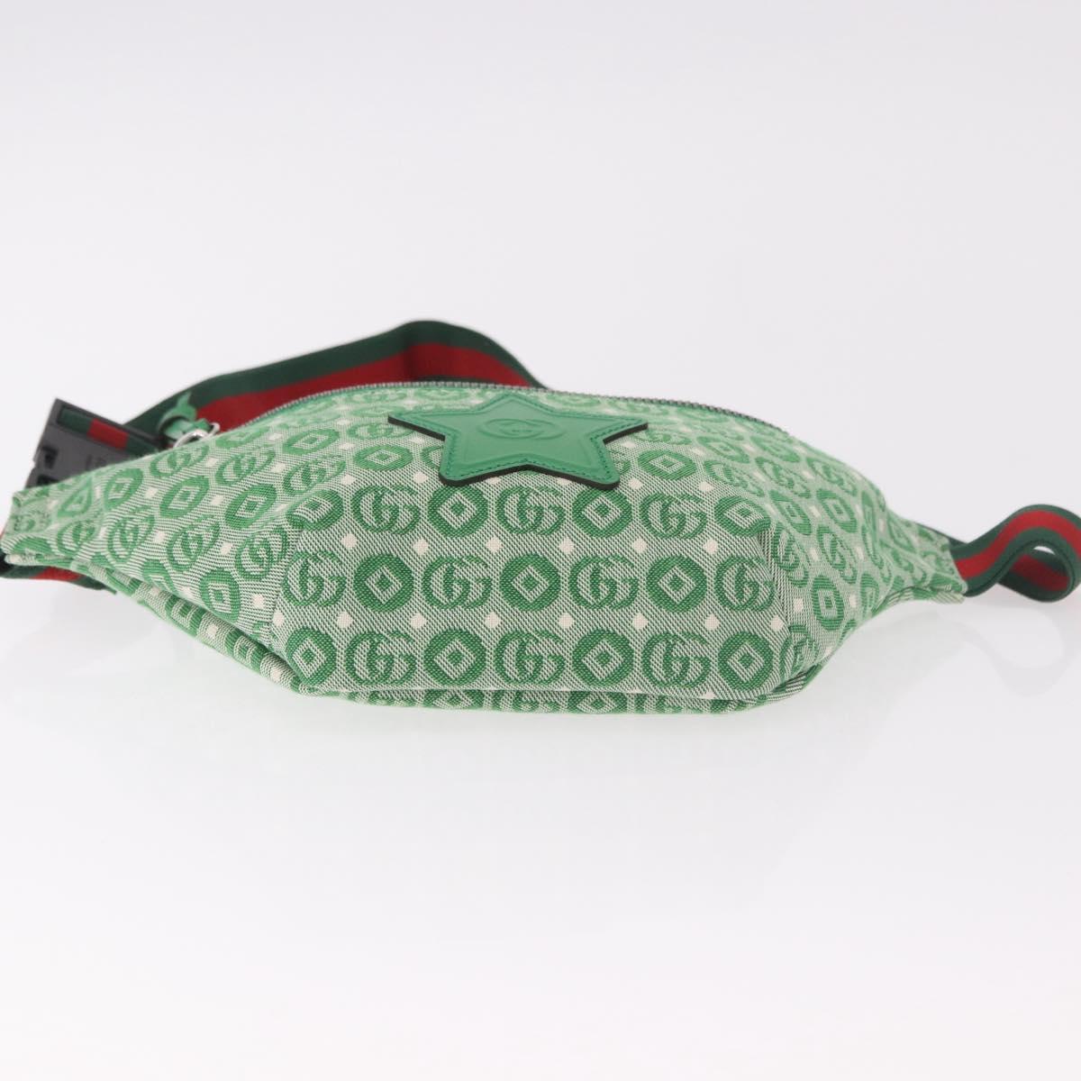 GUCCI Children's Sherry Line Waist Bag Canvas Green Silver 502095 Auth BA13773V