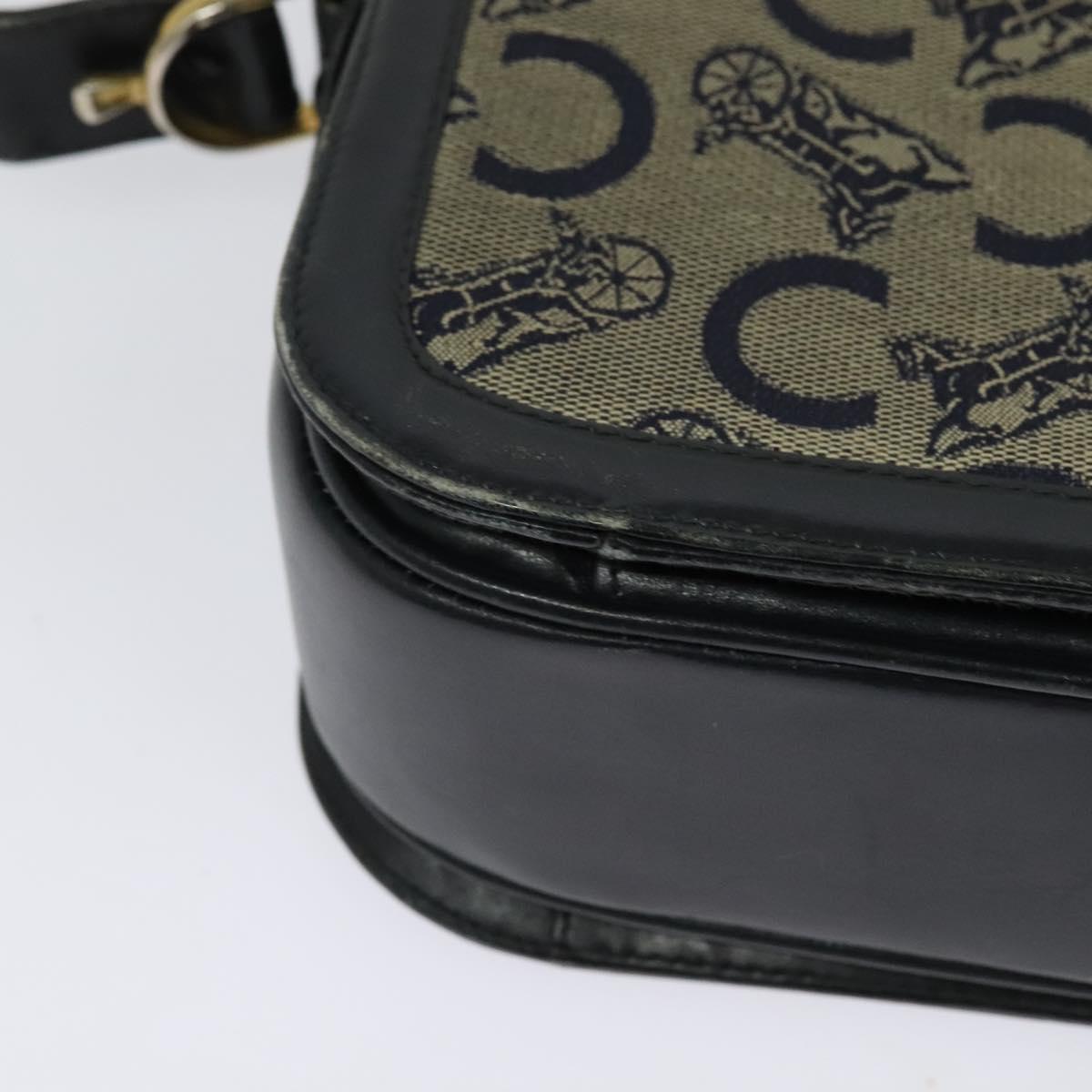 CELINE C Sulky Shoulder Bag Canvas Navy Gold Auth BA1378