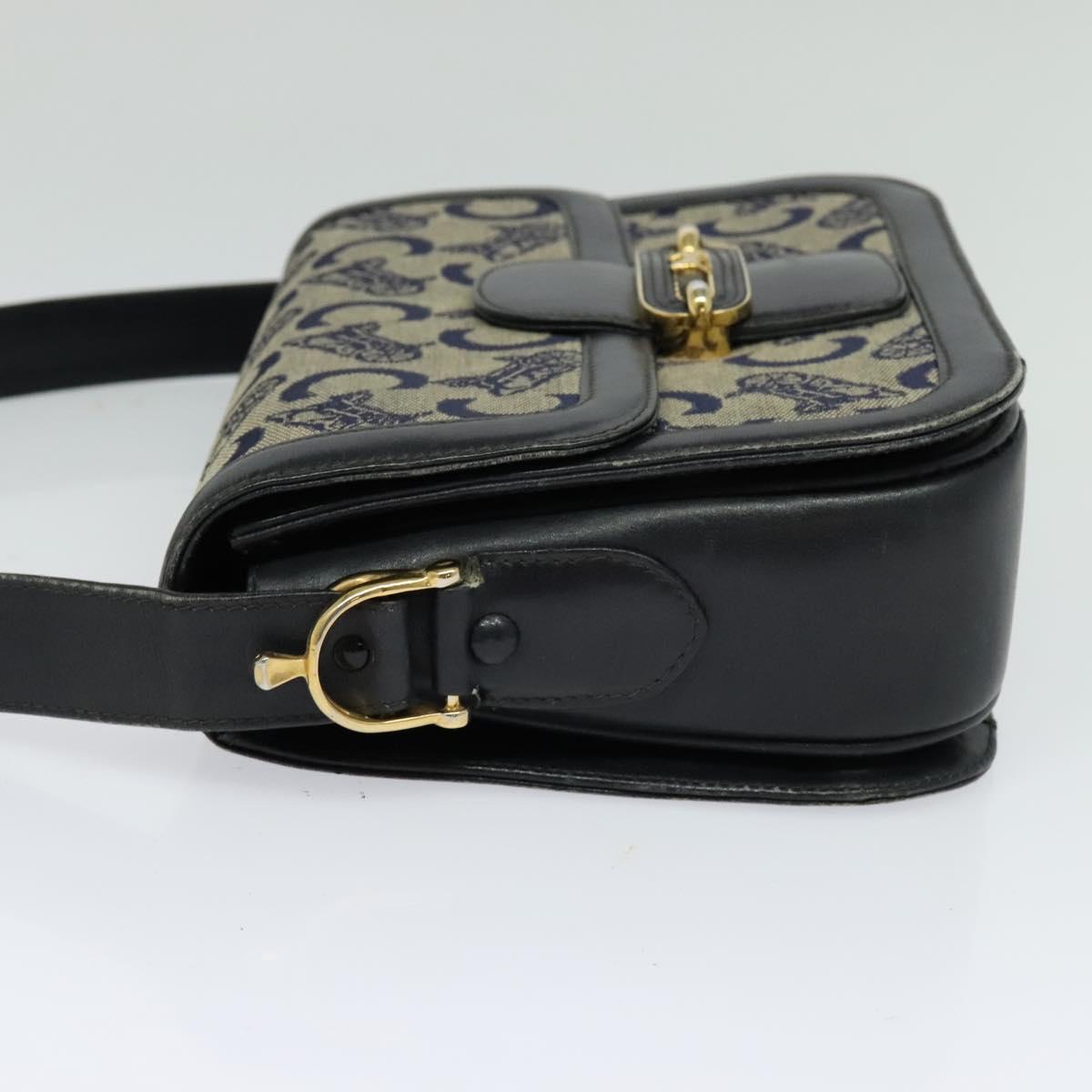 CELINE C Sulky Shoulder Bag Canvas Navy Gold Auth BA1378