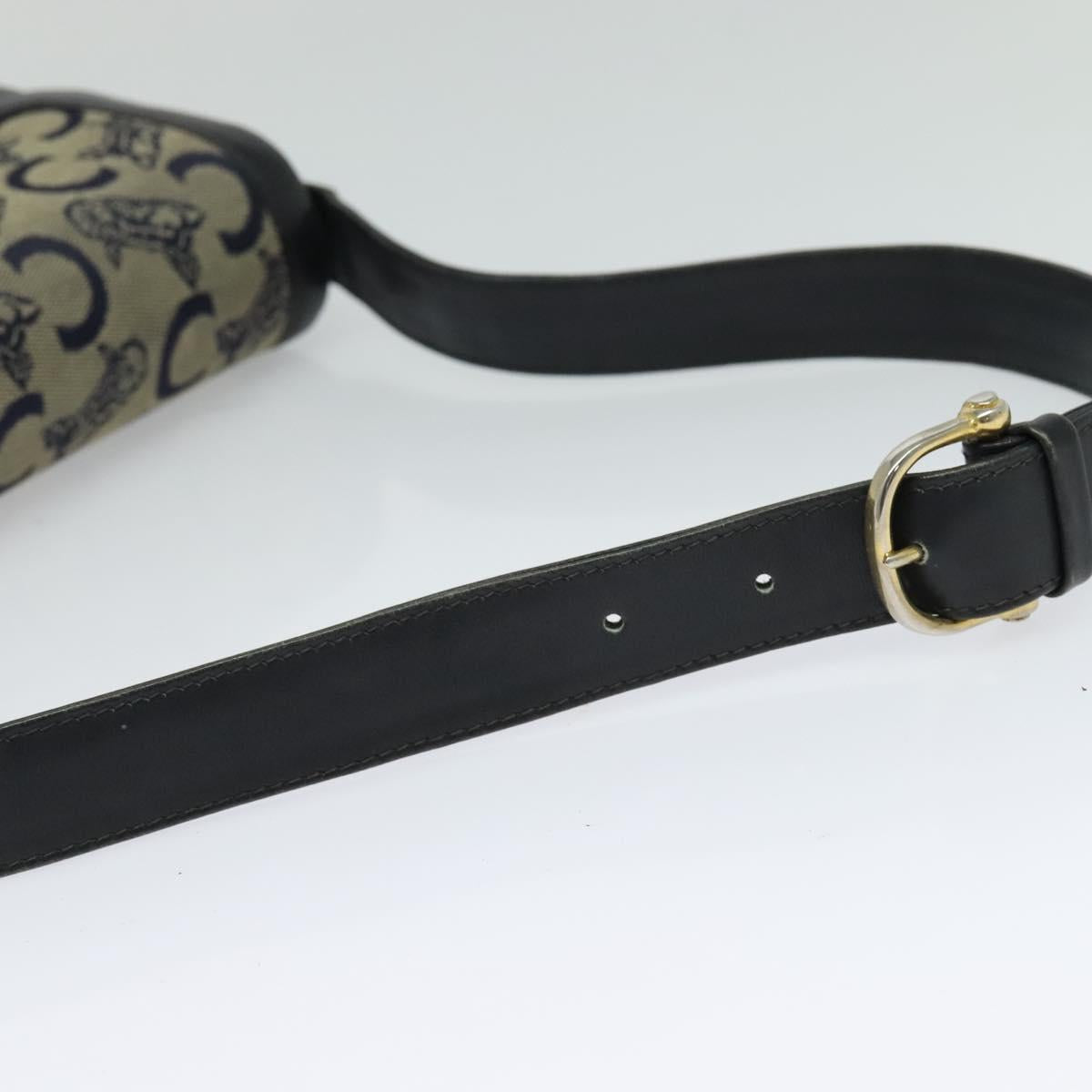 CELINE C Sulky Shoulder Bag Canvas Navy Gold Auth BA1378