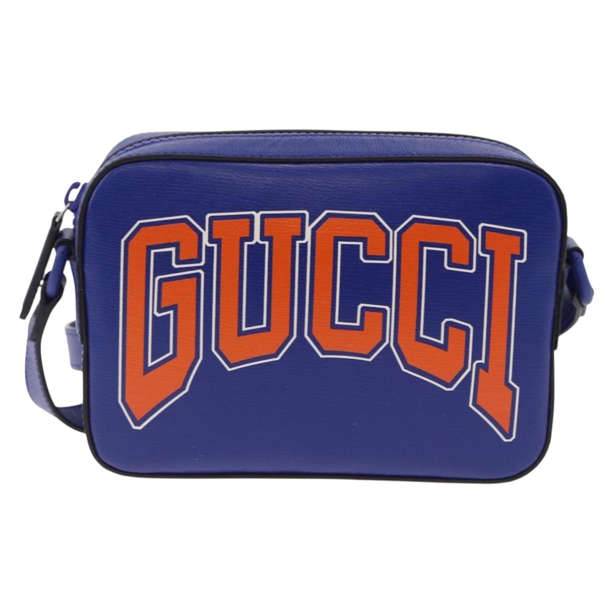 GUCCI NY Dragons Shoulder Bag Leather Blue Orange 773190 Auth BA13783M