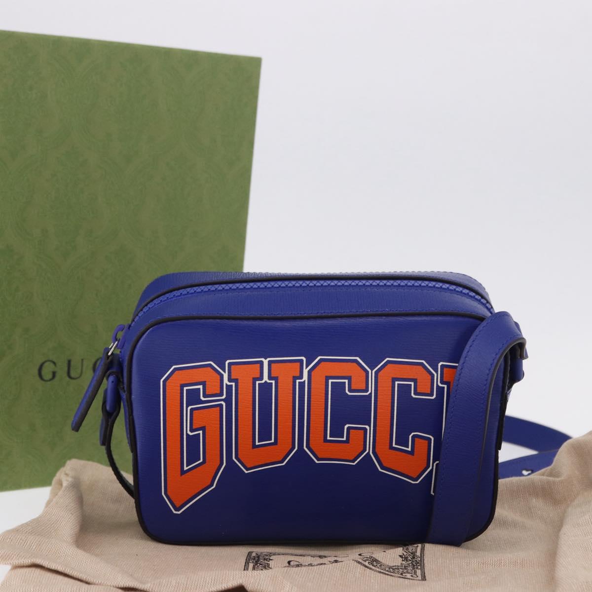 GUCCI NY Dragons Shoulder Bag Leather Blue Orange 773190 Auth BA13783M